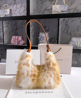 Satchel Brown Fuzzy Versatile Fur Fluffy Handbag
